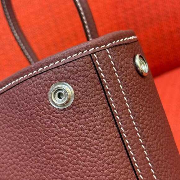 Premium Genuine Leather Garden Party Tote - Bordeaux Red - Picture 4 of 9